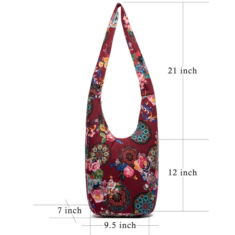 Coton Pose Women Shoulder Handbags Fashion canvas Hippie Crossbody Bags Bohemian Animal Prints Hobo Bags (Claret) - Image 4