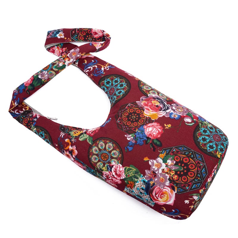 Coton Pose Women Shoulder Handbags Fashion canvas Hippie Crossbody Bags Bohemian Animal Prints Hobo Bags (Claret) - Image 3