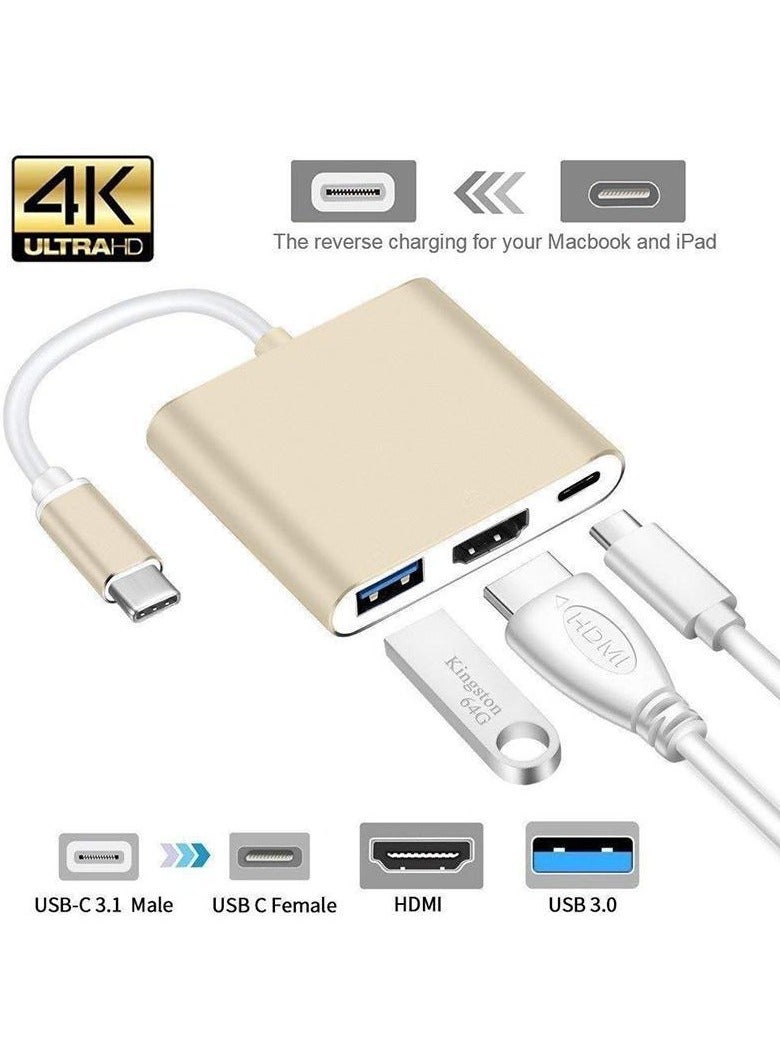 USB C to HDMI Adapter, Type C to 4K HDMI Multiport with 3 in 1 USBC Output, USB3.0 and USB C Charging，USB 3.0 Type-C Devices ﻿  - Image 3