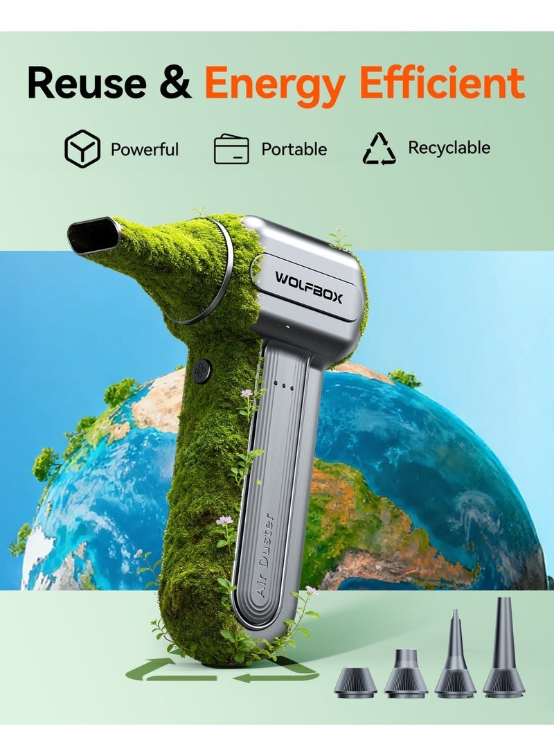 WOLFBOX DF60 Compressed Air Duster-110000RPM Super Power Electric Air Duster, 3-Speed Adjustable Rechargeable Cordless Air Blower with Fast Charging for PC Keyboard Cleaning, Car, Home - Image 3