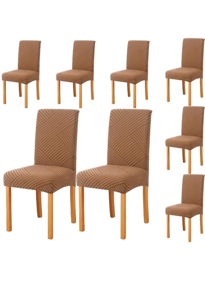 Styleys Styleys Jacquard Chair Cover Stretch Removable Washable Dining Chair Cover Protector Seat Slipcover (Pack of 8, Khaki, JDMC9)  - Image 1