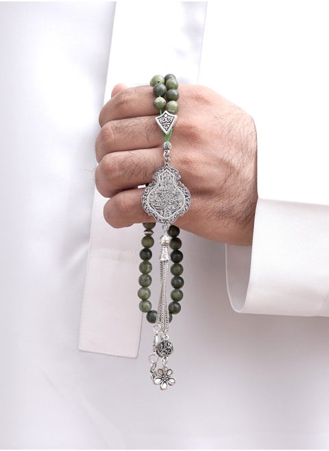 Gandeel Prayer Beads ( Misbah ) with metal Parts and Jade Stone | 8 MM Beads - 45