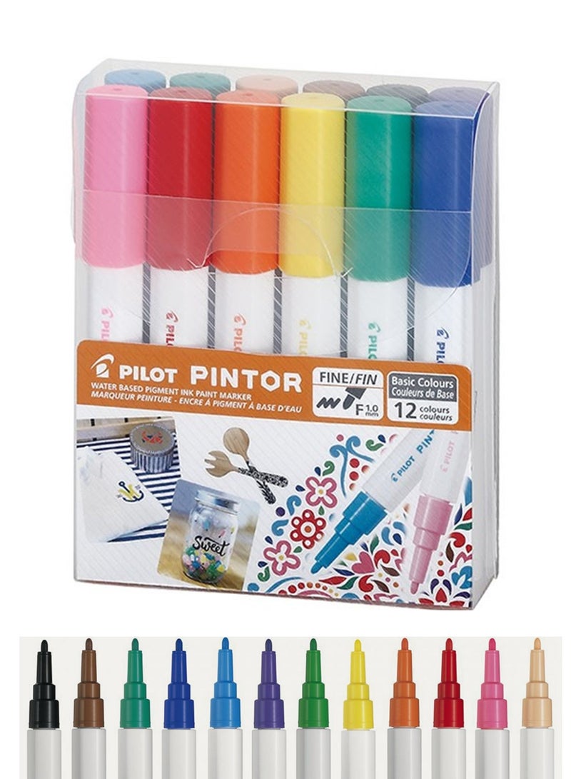 PILOT 12-Piece Pintor Water Based Paint Marker Fine 1.0mm Tip Assorted Colours - Image 1
