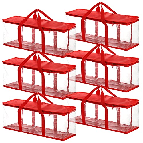 Fasmov 6 Pack DVD Storage Bags Hold up to 240 DVDs (40 Each Bag), Water Resistant DVD Holder Case with Handles, Transparent PVC Media Storage for DVDs, CDs, Video Games, Books, Red - Image 3