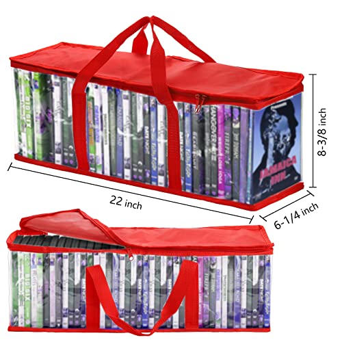 Fasmov 6 Pack DVD Storage Bags Hold up to 240 DVDs (40 Each Bag), Water Resistant DVD Holder Case with Handles, Transparent PVC Media Storage for DVDs, CDs, Video Games, Books, Red - Image 2