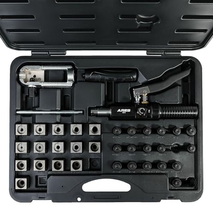 ARES 18010 Universal Hydraulic Flaring Tool Set Create 45 Degree Single Or Double Flares, Iso And Din Bubble Flares, Push Connect Flares And Gm Fuel Line Flares - Image 1