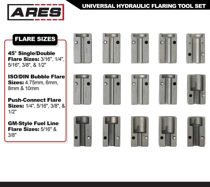 ARES 18010 Universal Hydraulic Flaring Tool Set Create 45 Degree Single Or Double Flares, Iso And Din Bubble Flares, Push Connect Flares And Gm Fuel Line Flares - Image 3