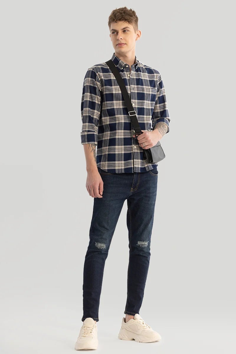 SNITCH Navy Checks Oxford Shirt - Image 3