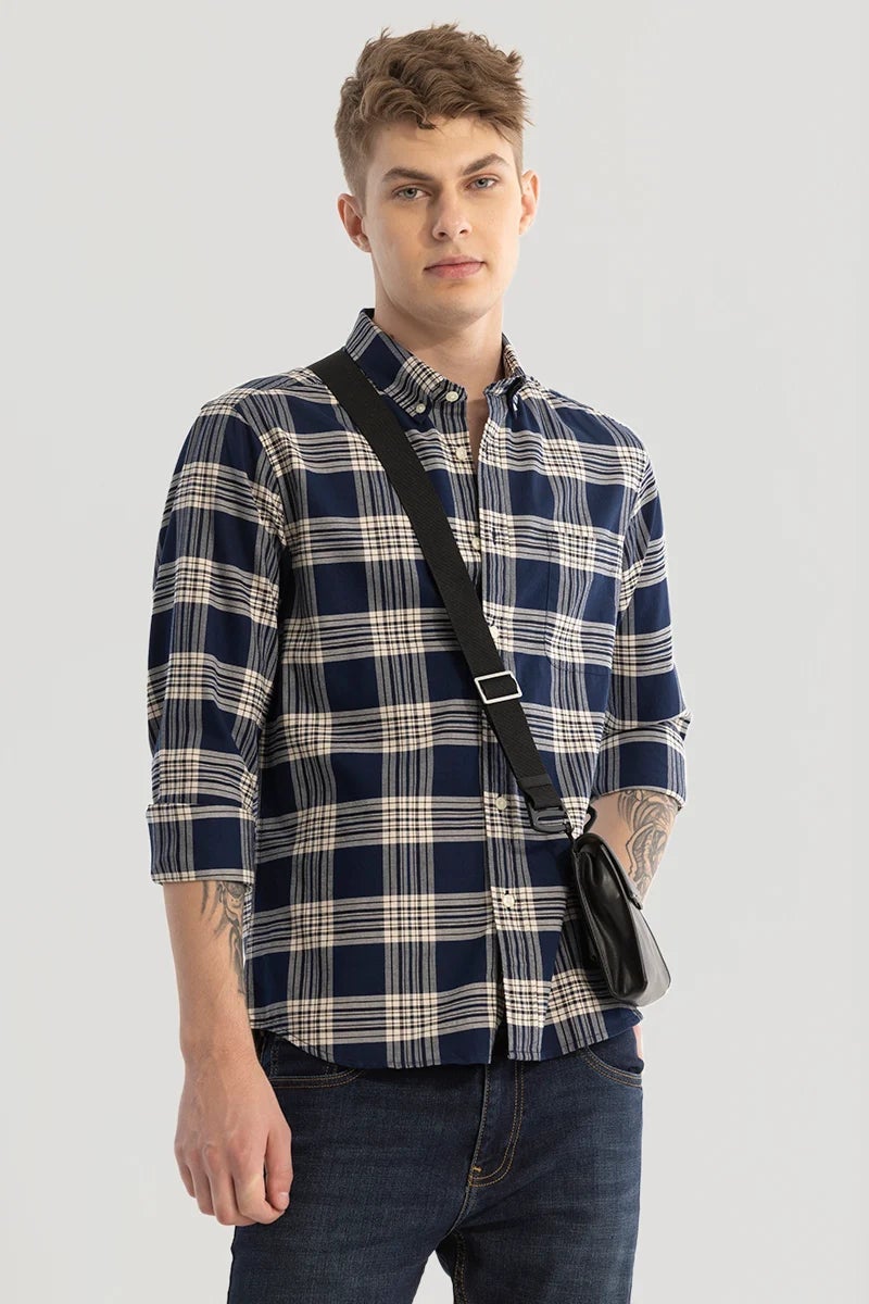SNITCH Navy Checks Oxford Shirt - Image 1