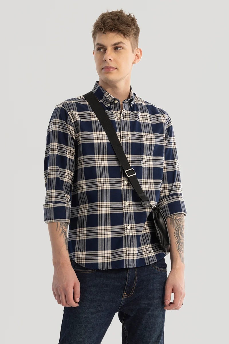 SNITCH Navy Checks Oxford Shirt - Image 4