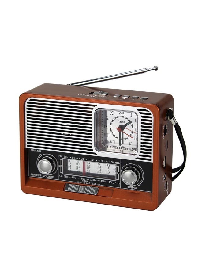 Denx Portable Retro Radio Speaker with Bluetooth, FM/AM/SW, USB & TF Card Support, Rechargeable Battery 1200mAh, Built-in Flashlight & LED Light, Vintage Design Wireless– DENX DX718 1 year warranty - Image 3