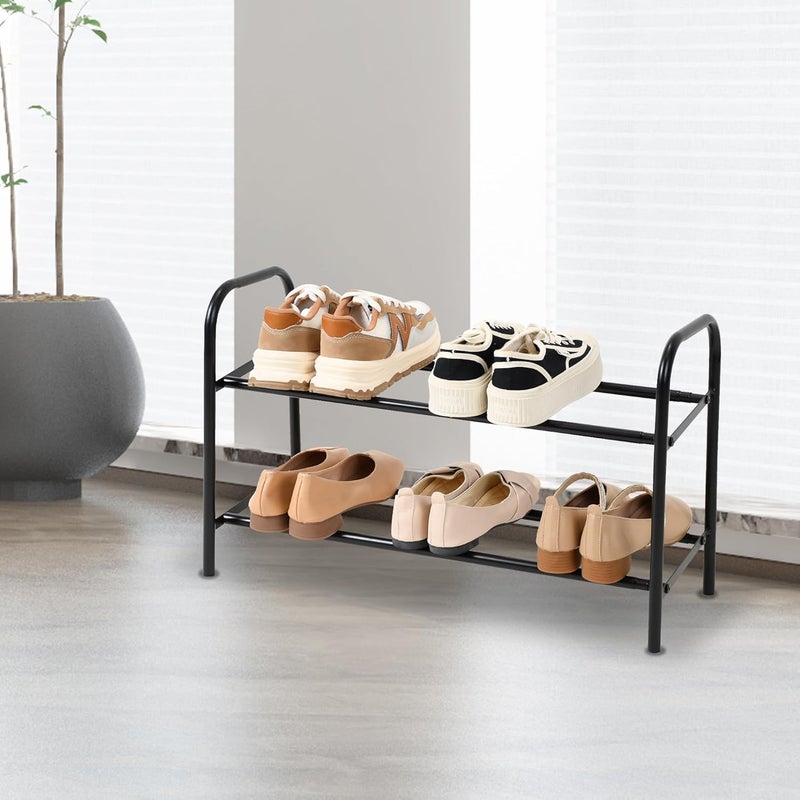 HOME CUBE 2-Tier Expandable Shoe Rack Storage Organizer Stand Length Adjustable Metal Free Standing Shoe Rack for Home Office Entryway Doorway Chappal Stand Sneakers Slippers Stand (61-115x24x38.5cm) - Image 1