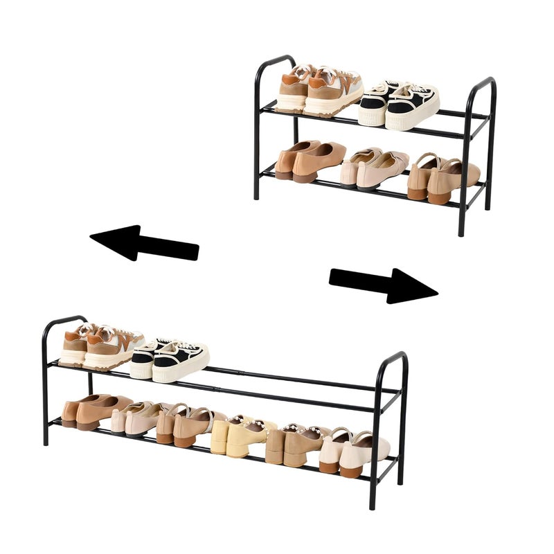HOME CUBE 2-Tier Expandable Shoe Rack Storage Organizer Stand Length Adjustable Metal Free Standing Shoe Rack for Home Office Entryway Doorway Chappal Stand Sneakers Slippers Stand (61-115x24x38.5cm) - Image 5