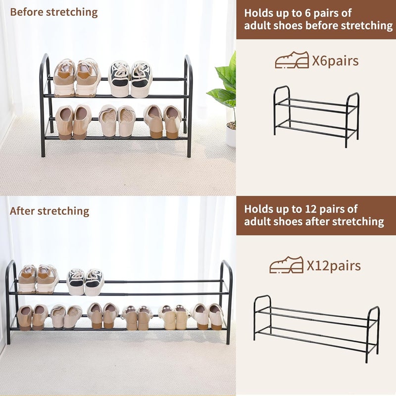 HOME CUBE 2-Tier Expandable Shoe Rack Storage Organizer Stand Length Adjustable Metal Free Standing Shoe Rack for Home Office Entryway Doorway Chappal Stand Sneakers Slippers Stand (61-115x24x38.5cm) - Image 2