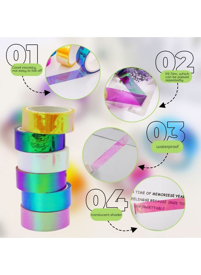 BangBoom 6 Rolls Holographic Tape 5M/196.8In Assorted Colored Tape Set Decorative Tape Prismatic Glitter Tape Hoops For Diy Arts Crafts Decoration Scrapbooking Gifts Wrapping (Multi)  - Image 3
