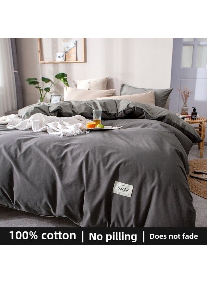 Pure Cotton Quilt Cover Single Piece Washed Cotton Pure Cotton Solid Color Quilt Cover Single Dormitory Double Nordic 1.5m-Color:Dark Gray + Light Gray -Specifications:200x230cm - Image 1
