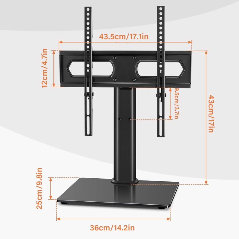 KKTONER Universal TV Stand Table Top TV Stand for 27 to 65 inch Height Adjustable TV Stand Mount with Tempered Glass Base LED tvs Max VEAS 400mm Hold up 77LBs - Image 2