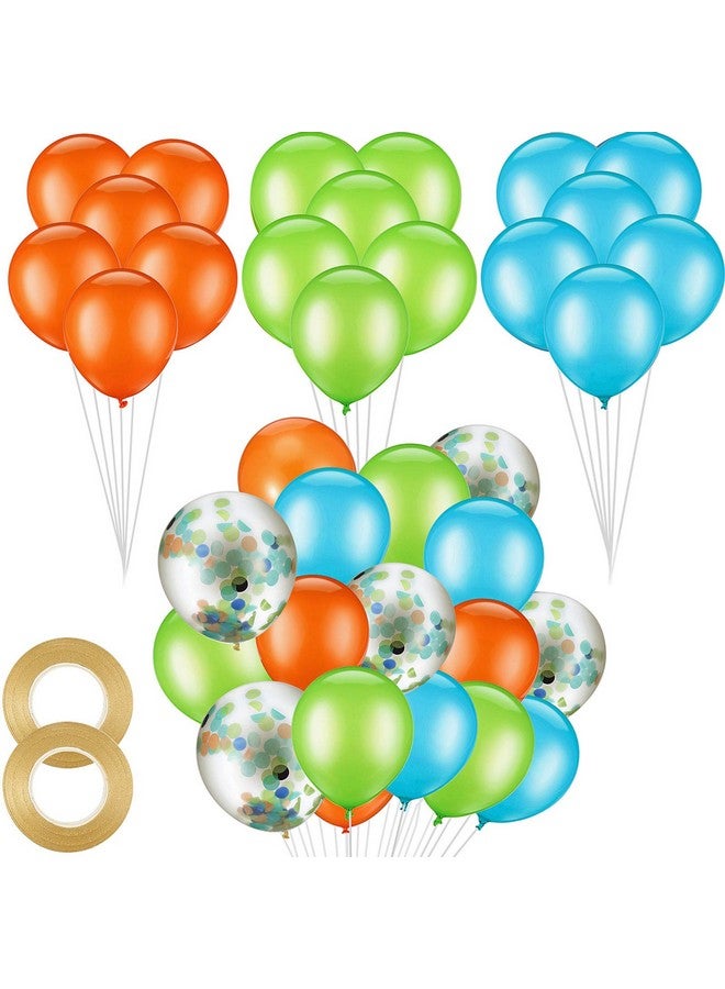 Gejoy 60 Pcs 12 Inch Confetti Balloon Latex Balloons with Ribbon for Juneteenth Birthday Wedding Party Baby Shower Decoration Supplies(Orange, Light Blue, Fruit Green) - Image 1