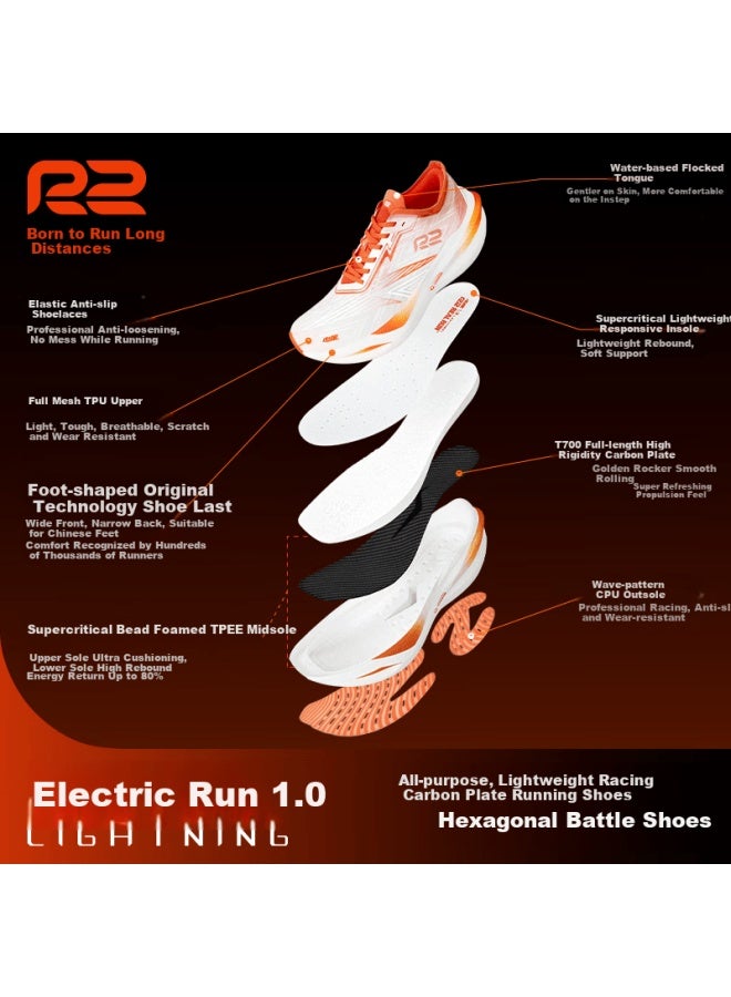 R2 Real Run R2 Electric Running 1.0 Full-foot Carbon Plate Racing Marathon Running Shoes Professional Rebound Shock Absorption Sports Shoes For Men And Women - Image 1
