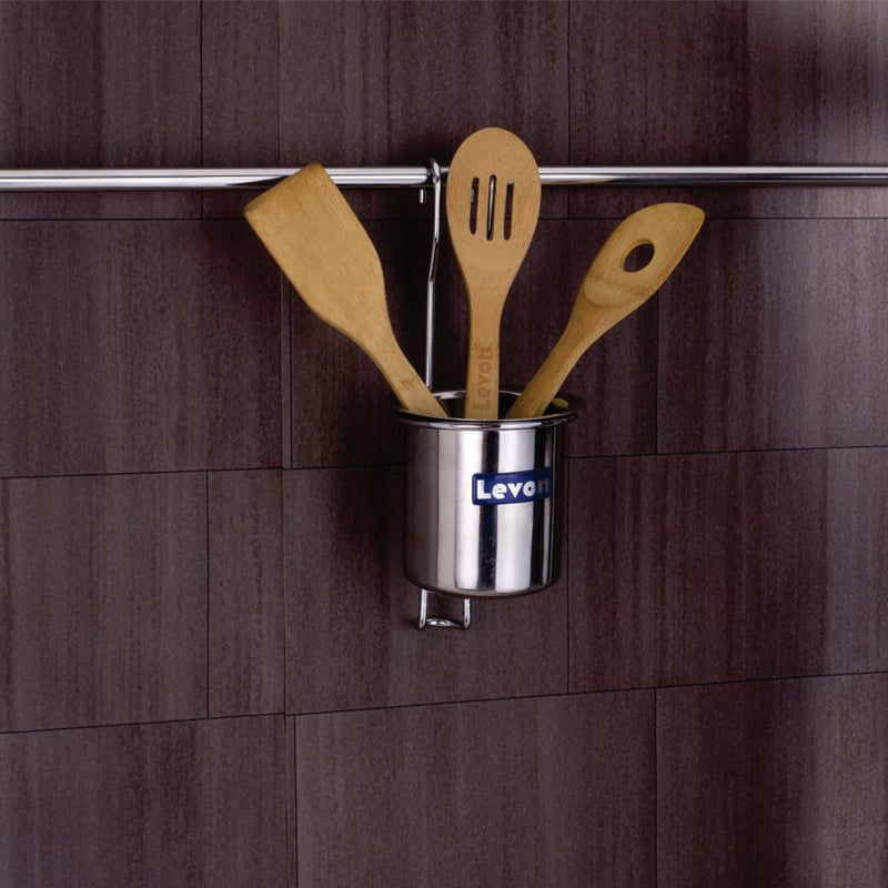 LEVON Stainless Steel Round Hanging Bin for Kitchen | Utensil & Tools Holder | Wall Mounted Organizer – Size 350 x 210 x 185 mm | Rustproof & Durable - Image 5