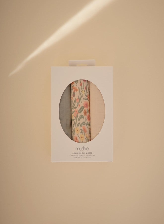 mushie Waterproof Changing Pad Liners | 100% Organic Cotton | Set of 3 (Pastel Blooms Combo) - Image 3