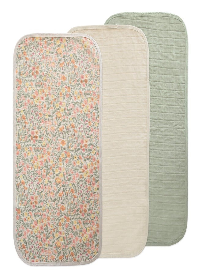 mushie Waterproof Changing Pad Liners | 100% Organic Cotton | Set of 3 (Pastel Blooms Combo) - Image 1
