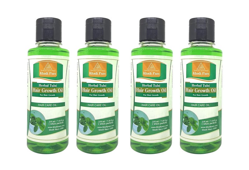 Khadi Pure Herbal Tulsi Hair Growth Oil 210ml Set of 4 - Image 1