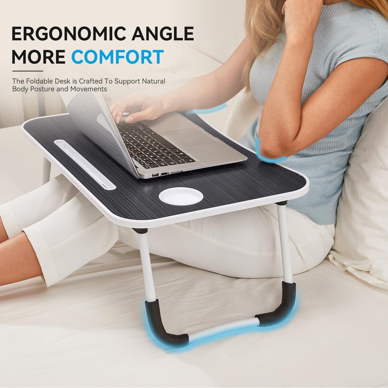 BUYIFY Folding Lap Desk, 23 Inch Portable Wood Black Laptop Bed Desk Lap Desk with Cup Holder, for Working Reading Writing, Eating, Watching Movies for Bed Sofa Couch Floor - Image 2