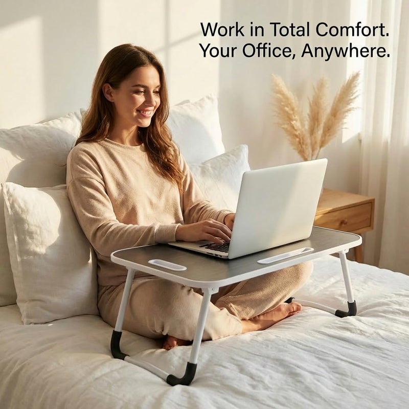 BUYIFY Folding Lap Desk, 23 Inch Portable Wood Black Laptop Bed Desk Lap Desk with Cup Holder, for Working Reading Writing, Eating, Watching Movies for Bed Sofa Couch Floor - Image 5