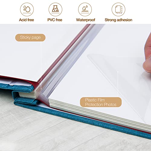 potricher Large Photo Album Self Adhesive 4x6 5x7 8x10 Pictures Linen Cover 40 Blank Pages Magnetic DIY Scrapbook Albums with A Metallic Pen (Blue) - Image 4