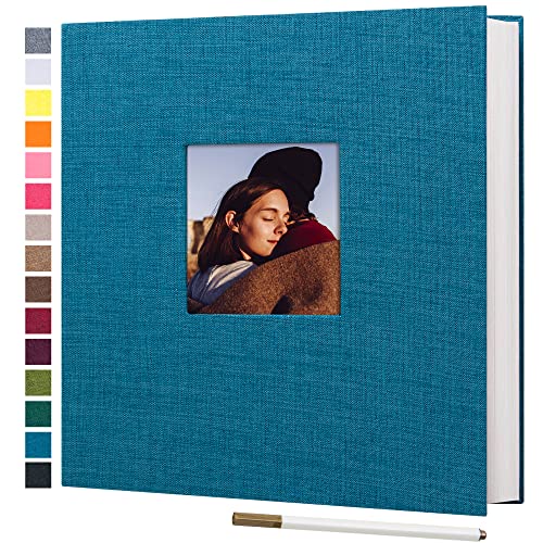 potricher Large Photo Album Self Adhesive 4x6 5x7 8x10 Pictures Linen Cover 40 Blank Pages Magnetic DIY Scrapbook Albums with A Metallic Pen (Blue) - Image 1
