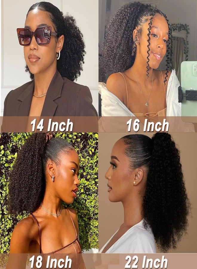 HLSK Afro Kinky Curly Drawstring Pontail Human Hair For Black Women,4C Natural Curly Drawstring Ponytail Extension,10A Brazilian Virgin Kinky Curly Human Hair Ponytail (18 Inch) - Image 5