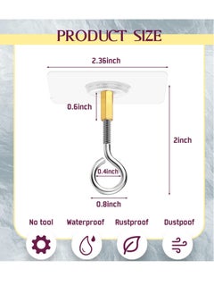 KASTWAVE Ceiling Hooks, Self Adhesive Stainless Steel Eye Hooks, No Hole Hanger, Transparent Waterproof Seamless Oilproof Wall Hooks 4.5KG(max) for Hanging Plant Lights(10PCS)  - Image 2