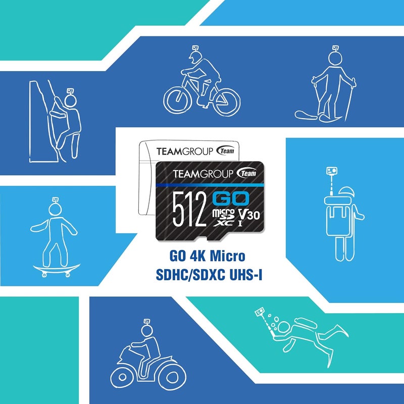 TeamGroup بطاقة GO 128GB × 5 حزمة MicroSDXC UHS-I U3 V30 4K لكاميرات الحركة والطائرات بدون طيار بطاقة ذاكرة فلاش عالية السرعة مع محول للرياضات الخارجية والفيديوهات، تصوير 4K، GoPro وInsta360 وDJI TGUSDX128GU363 - Image 5