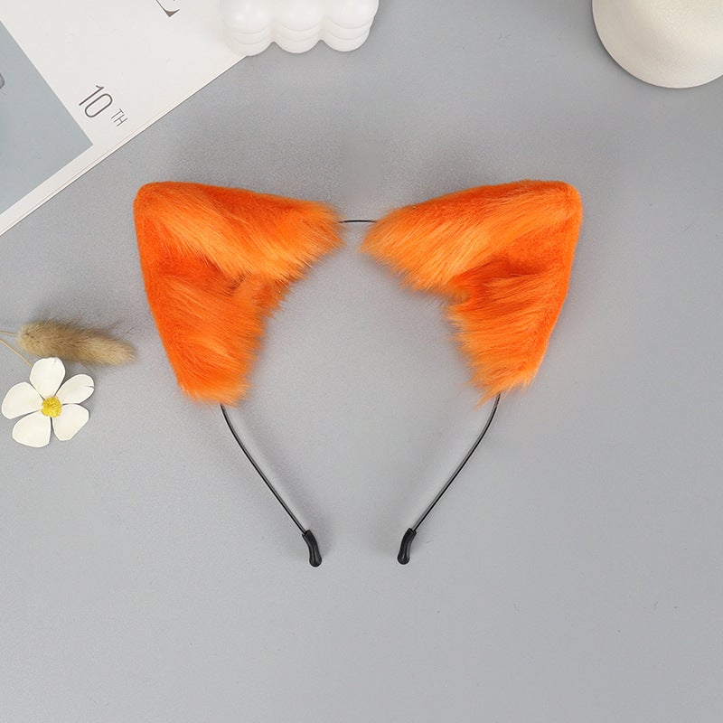 Generic Handmade Faux Fox Cat Ears Plush Headband Cosplay Accessory Orange 