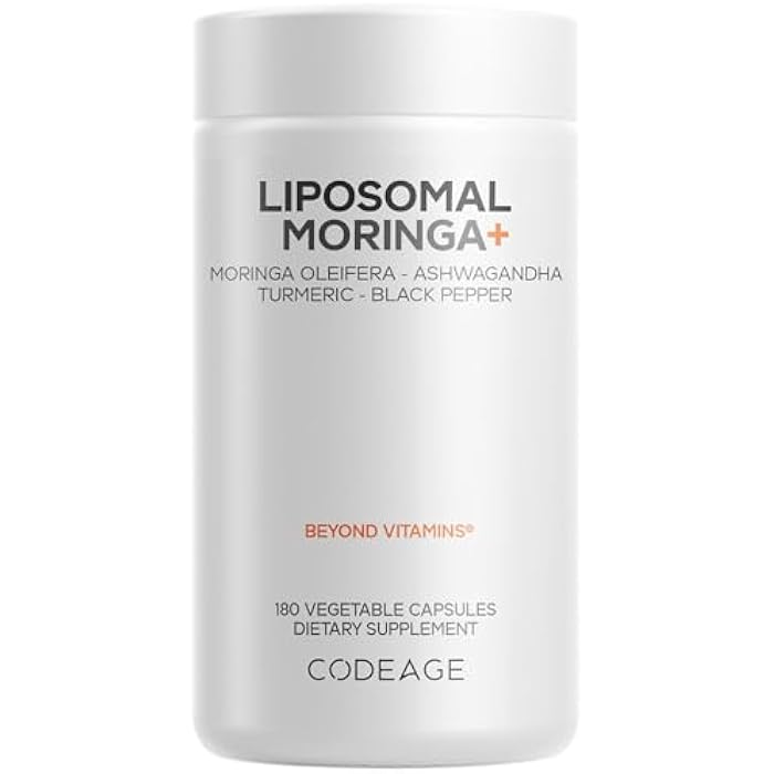 Codeage Liposomal Moringa+ Supplement, 400mg Moringa 50:1 Extract - Turmeric, Ashwagandha, Black Pepper, 3-Month Supply, Vegan Moringa Powder - 180 Capsules - Image 1