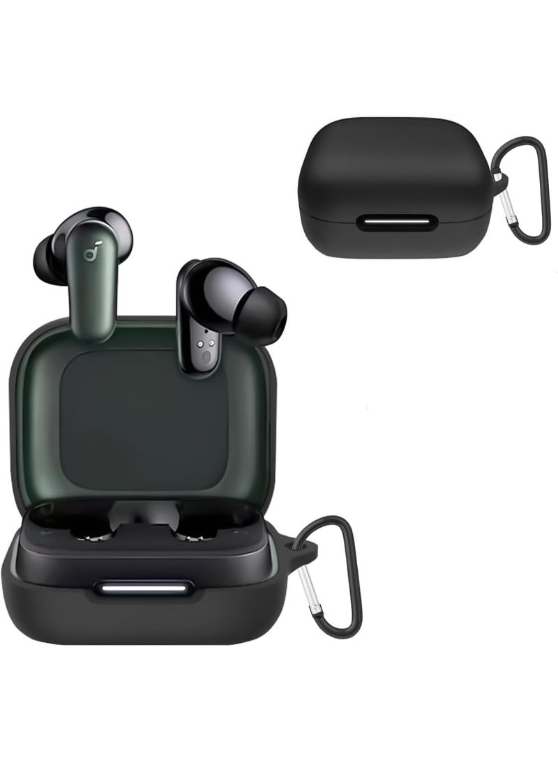 Compatible Case for Anker Soundcore R50i NC / P30i, Soft Silicone Shockproof Protective Cover with Carabiner, Anti-Scratch Wireless Earbuds Case with Front LED Visible – Black - Image 1