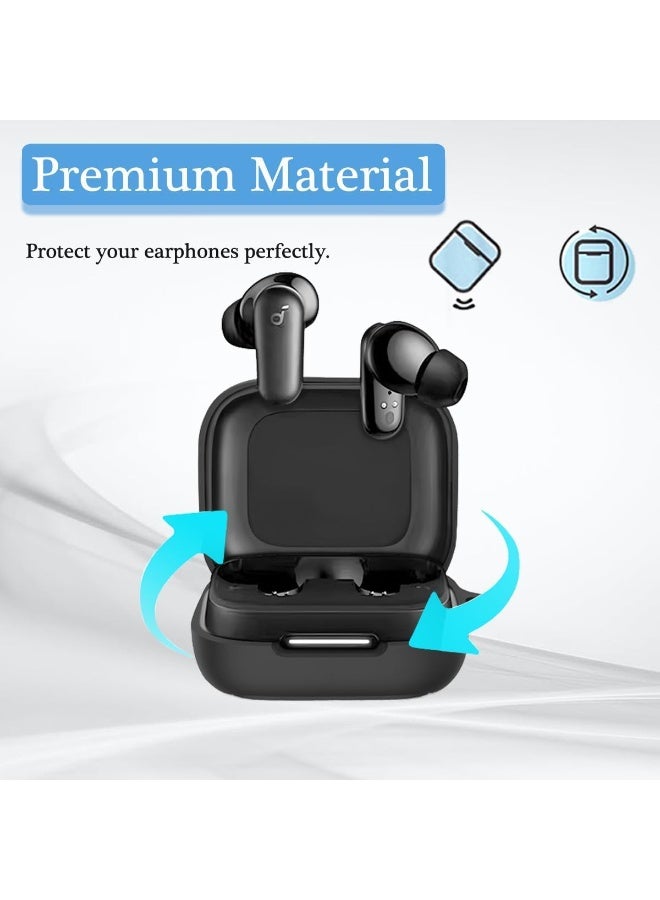 Compatible Case for Anker Soundcore R50i NC / P30i, Soft Silicone Shockproof Protective Cover with Carabiner, Anti-Scratch Wireless Earbuds Case with Front LED Visible – Black - Image 2