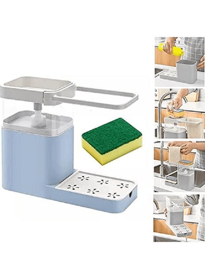 3-in-1 Soap Dispenser for Kitchen Sink,Soap Dispenser Set with Sponge Holder,Countertop Sink Soap Pump Dispenser Blue  - Image 1