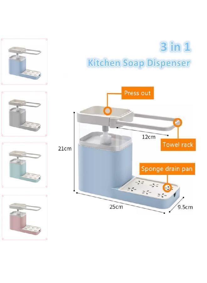 3-in-1 Soap Dispenser for Kitchen Sink,Soap Dispenser Set with Sponge Holder,Countertop Sink Soap Pump Dispenser Blue  - Image 2
