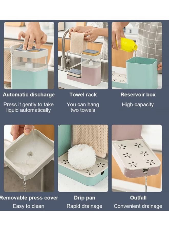 3-in-1 Soap Dispenser for Kitchen Sink,Soap Dispenser Set with Sponge Holder,Countertop Sink Soap Pump Dispenser Blue  - Image 5