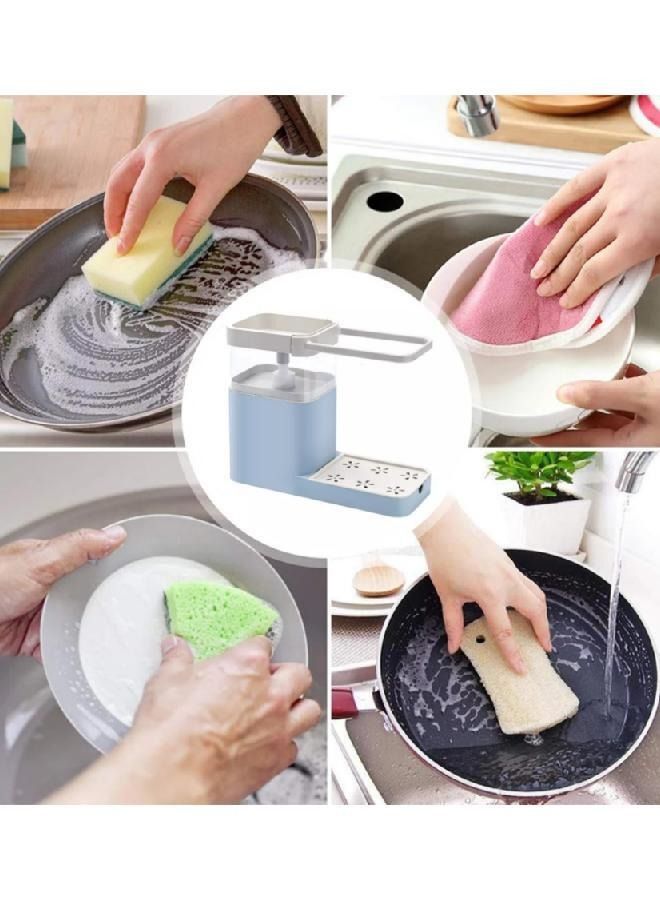 3-in-1 Soap Dispenser for Kitchen Sink,Soap Dispenser Set with Sponge Holder,Countertop Sink Soap Pump Dispenser Blue  - Image 3