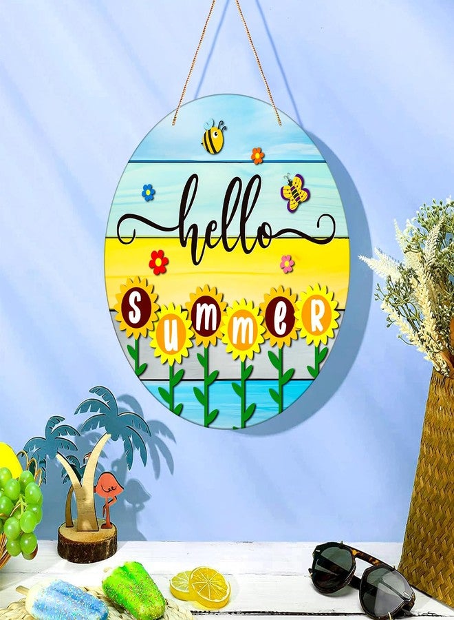 JUESMOS Hello Summer Door Decorations 11.5" Round Sunflowers Welcome Sign for Front Door Decor Farmhouse Hello Summer Hanger Sign for Porch Wreaths Home Office Wall Decorations - Image 2