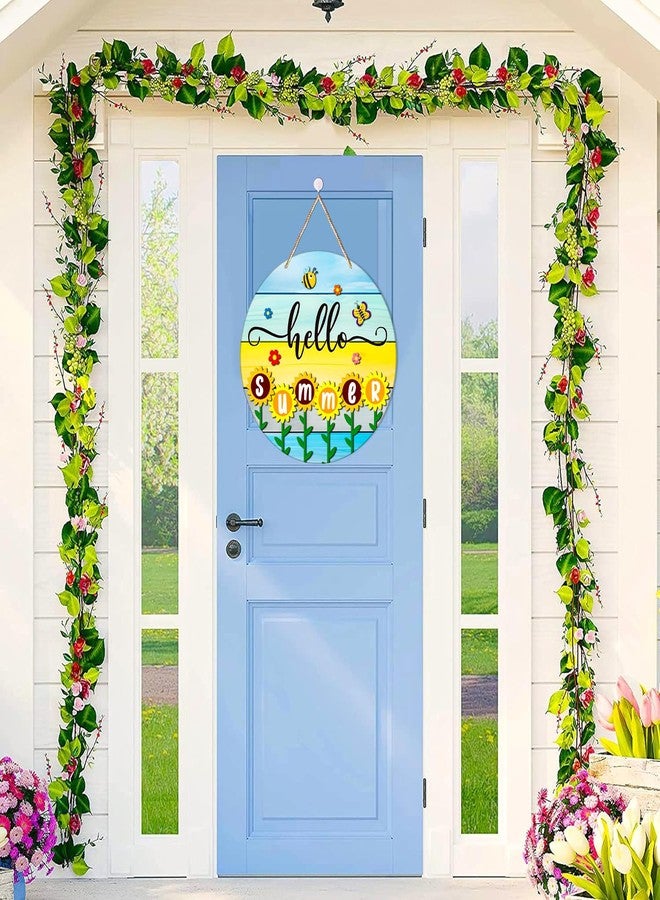 JUESMOS Hello Summer Door Decorations 11.5" Round Sunflowers Welcome Sign for Front Door Decor Farmhouse Hello Summer Hanger Sign for Porch Wreaths Home Office Wall Decorations - Image 4