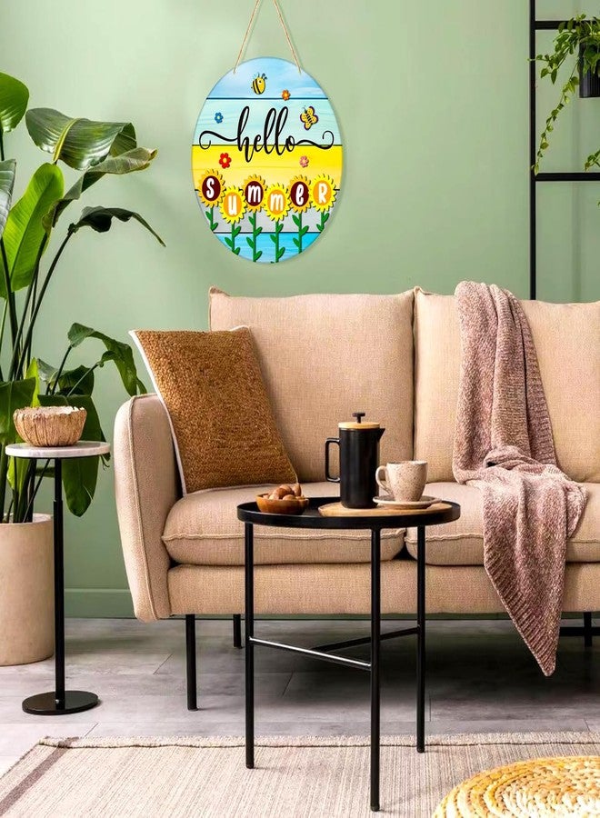 JUESMOS Hello Summer Door Decorations 11.5" Round Sunflowers Welcome Sign for Front Door Decor Farmhouse Hello Summer Hanger Sign for Porch Wreaths Home Office Wall Decorations - Image 3