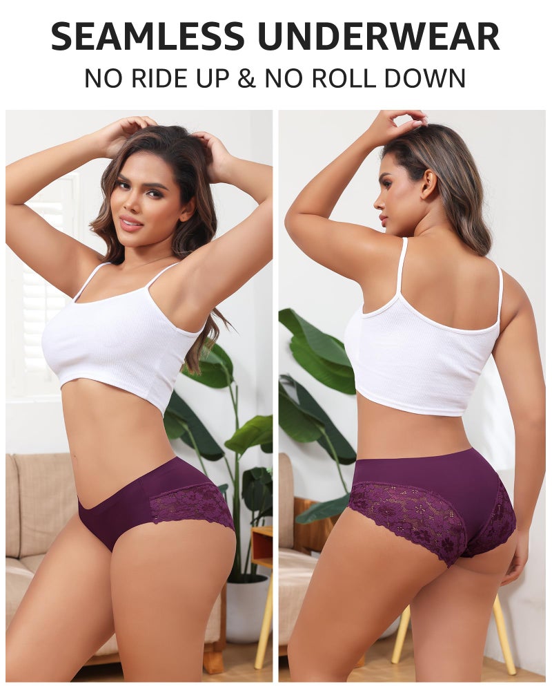 LEVAO Cheeky Underwear for Women Lace Seamless Bikini Panties Ladies Soft No Show Hipster 6 Pack S-XXL - Image 3