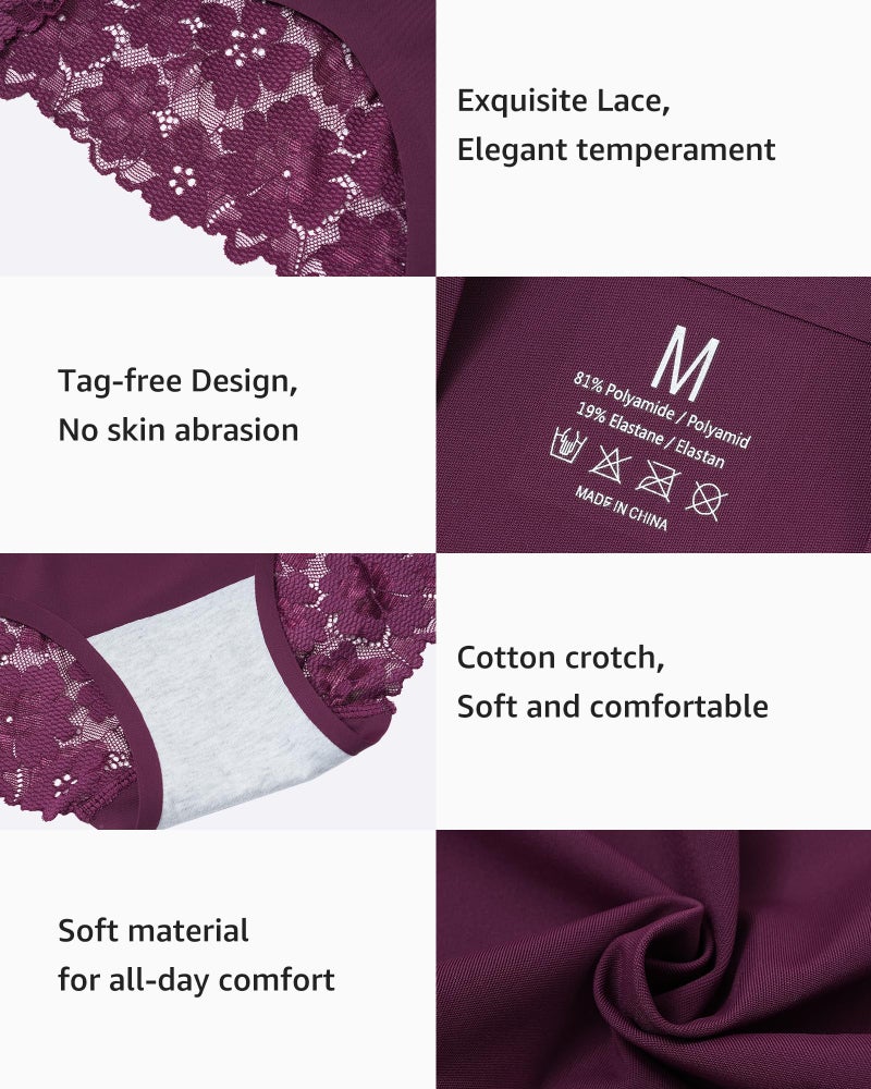 LEVAO Cheeky Underwear for Women Lace Seamless Bikini Panties Ladies Soft No Show Hipster 6 Pack S-XXL - Image 5