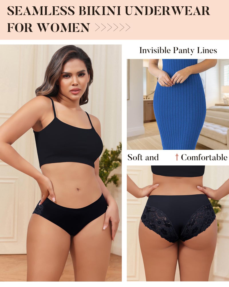 LEVAO Cheeky Underwear for Women Lace Seamless Bikini Panties Ladies Soft No Show Hipster 6 Pack S-XXL - Image 4