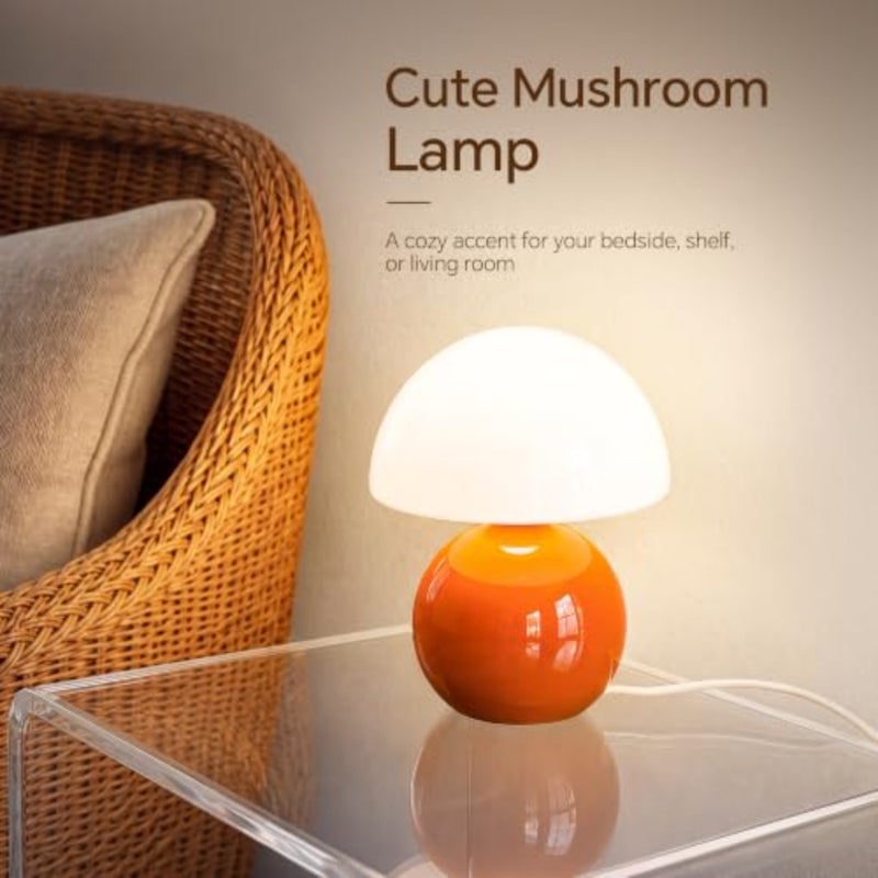 Mushroom Lamp Small Lamp, Table Bedside Nightstand Lamp for Bedroom, Cute Mini Modern Lamp Dimmable, Unique Aesthetic Home Decor for Living Room Girl Gifts, Ceramic Base Glass Lamp - Image 3