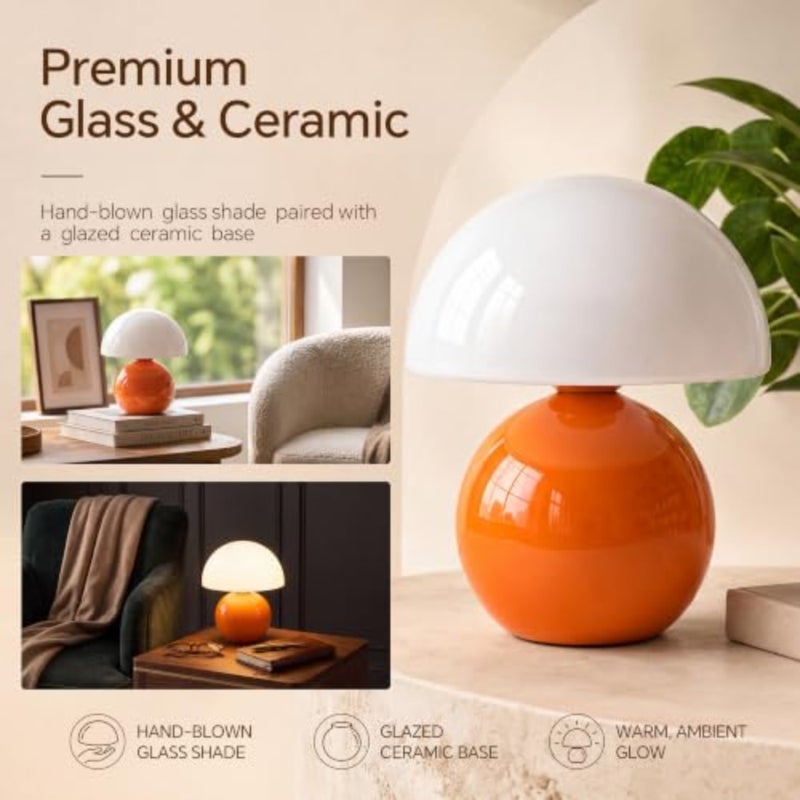 Mushroom Lamp Small Lamp, Table Bedside Nightstand Lamp for Bedroom, Cute Mini Modern Lamp Dimmable, Unique Aesthetic Home Decor for Living Room Girl Gifts, Ceramic Base Glass Lamp - Image 4